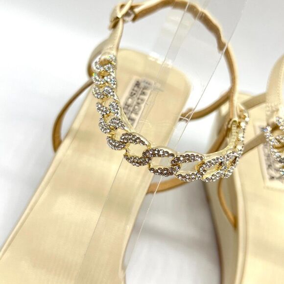 Badgley Mischka Size 9.5 Ivory Satin Jeweled Wedges Dress‎ Sandals Heels Shoes - Picture 6 of 14